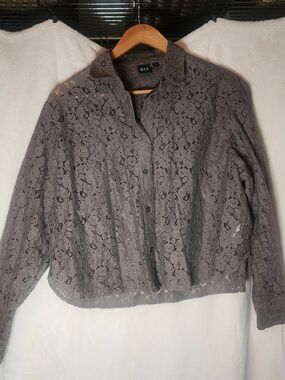 GAP Brown Lace Button-Up Shirt Jacket